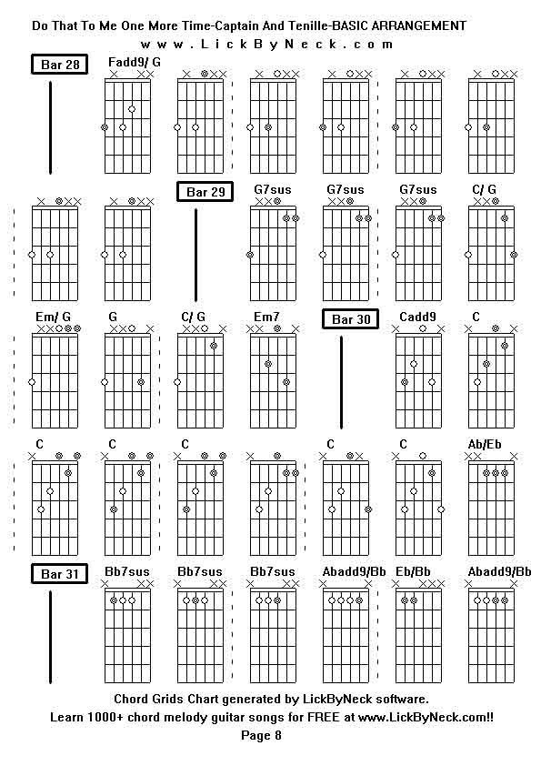 Chord Grids Chart of chord melody fingerstyle guitar song-Do That To Me One More Time-Captain And Tenille-BASIC ARRANGEMENT,generated by LickByNeck software.